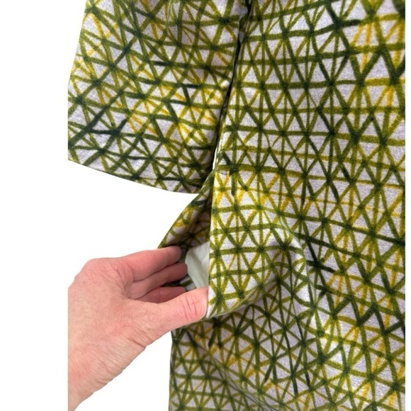 Samuji Geometric Print Velour Shift Dress - Green / Yellow - Size 36 / US Small - Picture 4 of 8